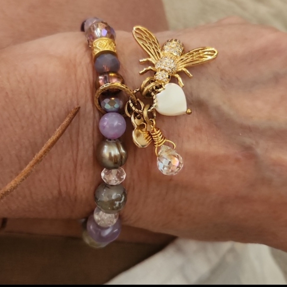 Zoe Love Creations Bee Charm Bracelet with Gemstones Gold Accents